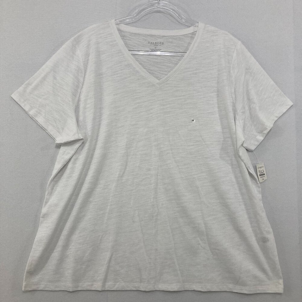 New Talbots size 3X White Slub Knit V Neck‎ Short Sleeve Casual Top Comfy
